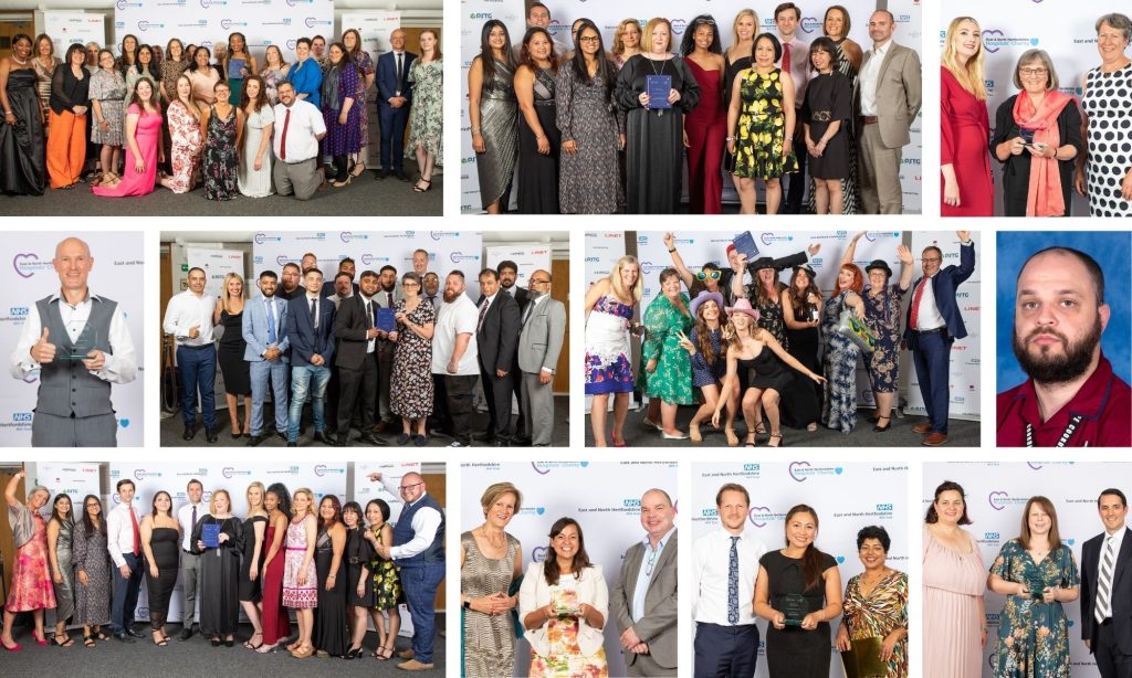 A collage of 11 photos showing the winners celebrating with their awards.
