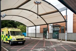 Ambulance parked outside of hospital