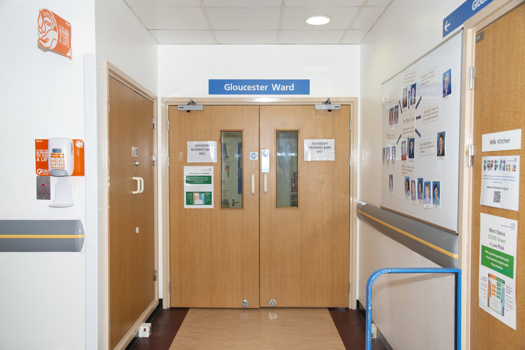The entrance to Gloucester Ward at Lister Hospital in Stevenage, Hertfordshire.