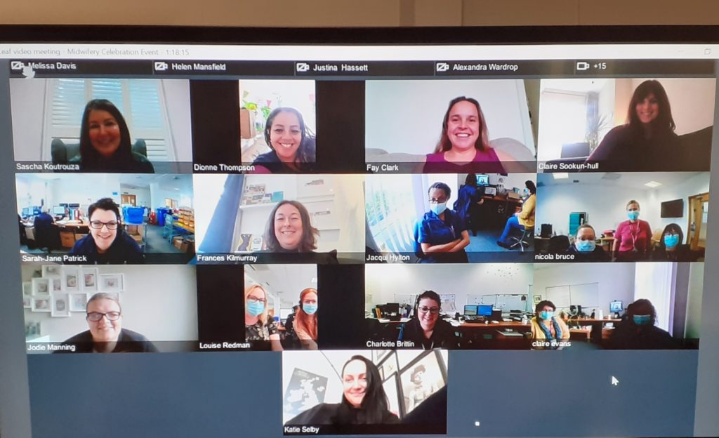 The picture shows members of the maternity team watching the event via a group video call.