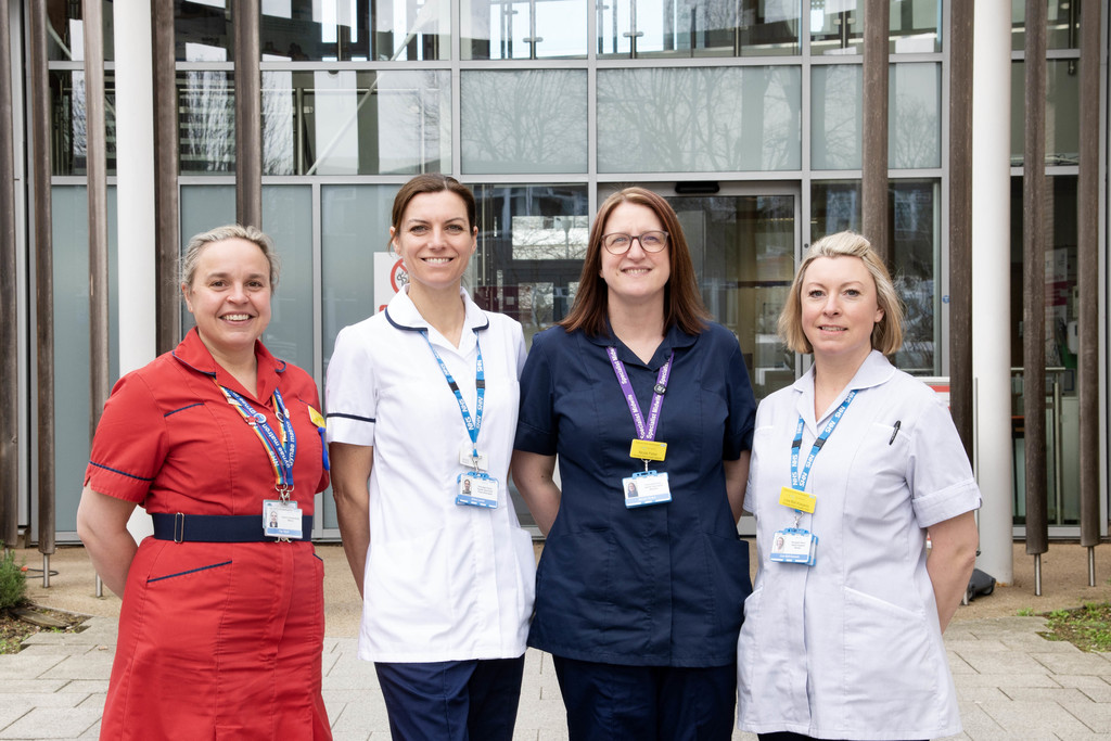 Members of the Perinatal Pelvic Health Support team stood outside the Lister Hospital in Stevenage.