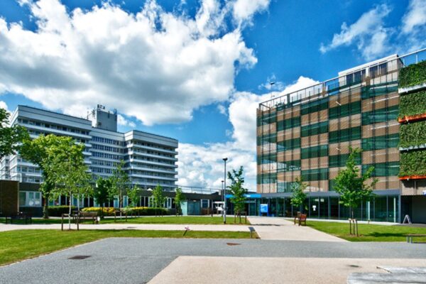 A photograph taken on the Plaza at Lister Hospital.