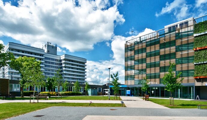 A photograph taken on the Plaza at Lister Hospital.