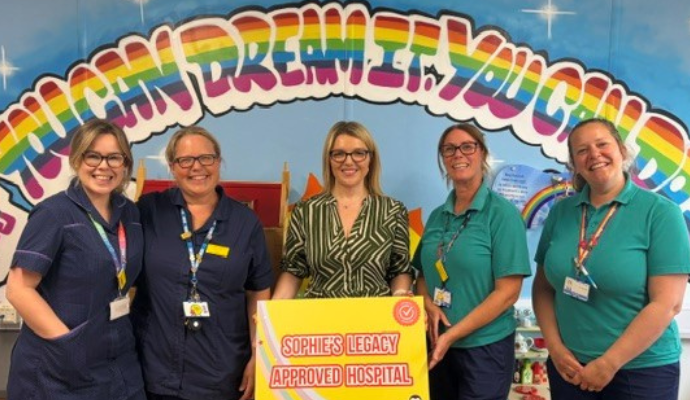 A photograph taken at Lister Hospital. From left to right, Elizabeth Franklin-Jones, Jo Lewis, Charlotte Fairall, Stacey Slattery and Kelly Elliott.